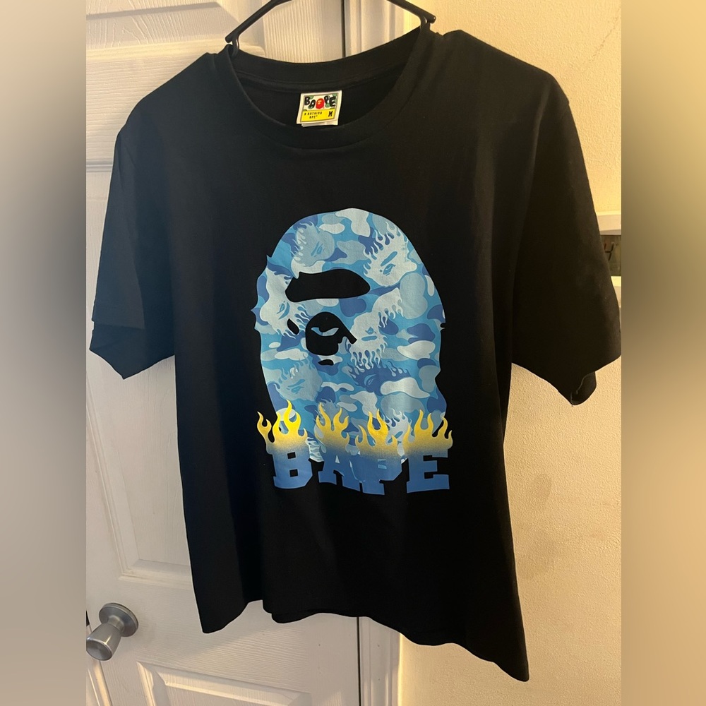 Bathing Ape Blue Flame Shirt size medium